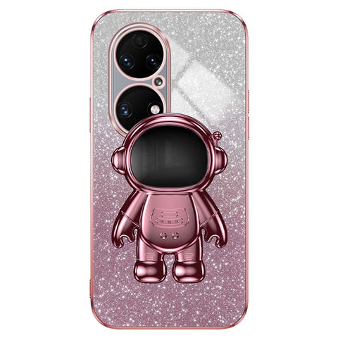 For Huawei P50 4G Case Astronaut Kickstand Glitter Powder PC+TPU Mobile Phone Cover
