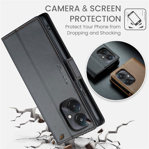 For Xiaomi Redmi 13C 4G / Redmi 13C 5G / Poco C65 4G Leather Case CASEME 023 RFID Blocking 3 Card Slot Mobile Cover