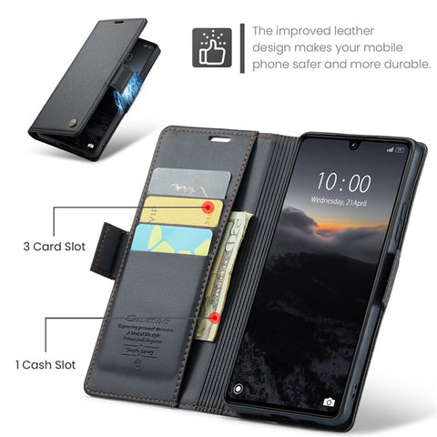For Xiaomi Redmi 13C 4G / Redmi 13C 5G / Poco C65 4G Leather Case CASEME 023 RFID Blocking 3 Card Slot Mobile Cover