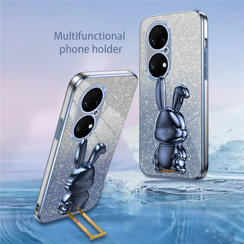 For Huawei P50 4G Case Pull-out Kickstand Glitter Powder PC+TPU Phone Cover