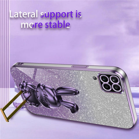 For Samsung Galaxy A12 / M12 / F12 Pull-out Kickstand Case Cartoon Rabbit Electroplated Phone Cover