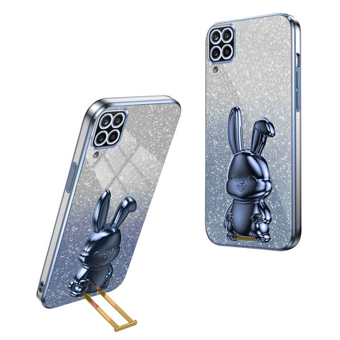 For Samsung Galaxy A12 / M12 / F12 Pull-out Kickstand Case Cartoon Rabbit Electroplated Phone Cover