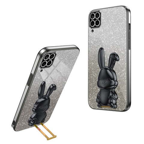 For Samsung Galaxy A12 / M12 / F12 Pull-out Kickstand Case Cartoon Rabbit Electroplated Phone Cover