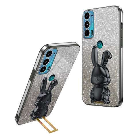 For Motorola Edge 20 Cell Phone Case Cartoon Rabbit Glitter Powder Cover with Kickstand