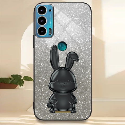 For Motorola Edge 20 Cell Phone Case Cartoon Rabbit Glitter Powder Cover with Kickstand