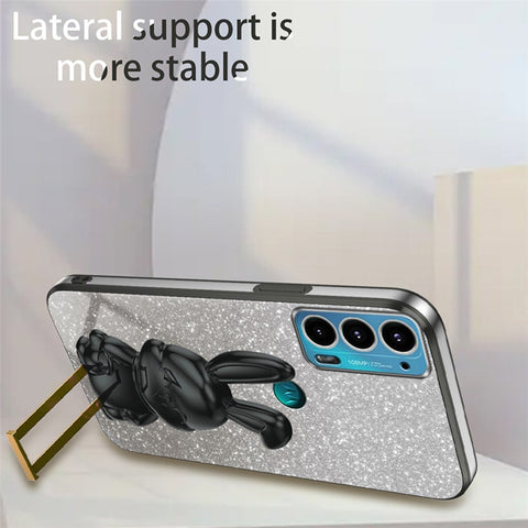 For Motorola Edge 20 Cell Phone Case Cartoon Rabbit Glitter Powder Cover with Kickstand