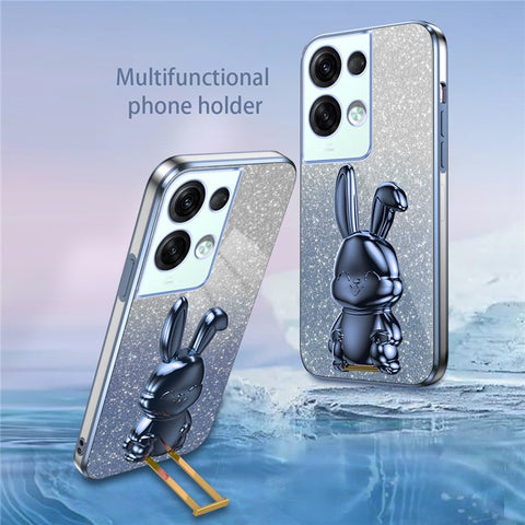 For Oppo Reno8 Pro+ 5G (Global Version) Phone Case Pull-out Kickstand PC+TPU Anti-shock Rabbit Cover