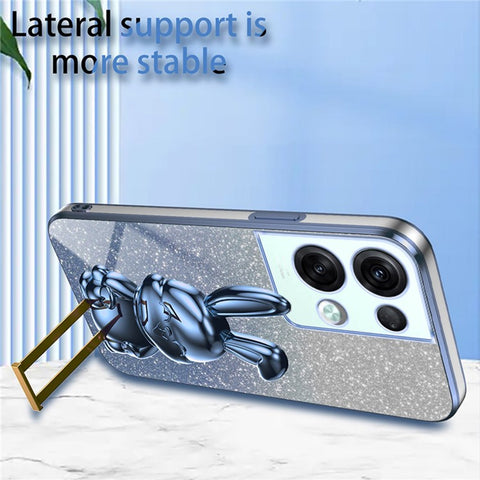 For Oppo Reno8 Pro+ 5G (Global Version) Phone Case Pull-out Kickstand PC+TPU Anti-shock Rabbit Cover