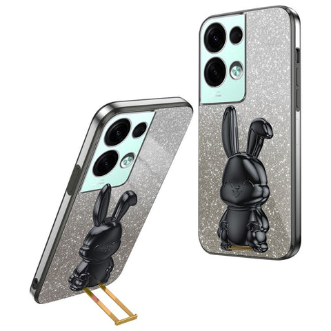 For Oppo Reno8 Pro+ 5G (Global Version) Phone Case Pull-out Kickstand PC+TPU Anti-shock Rabbit Cover