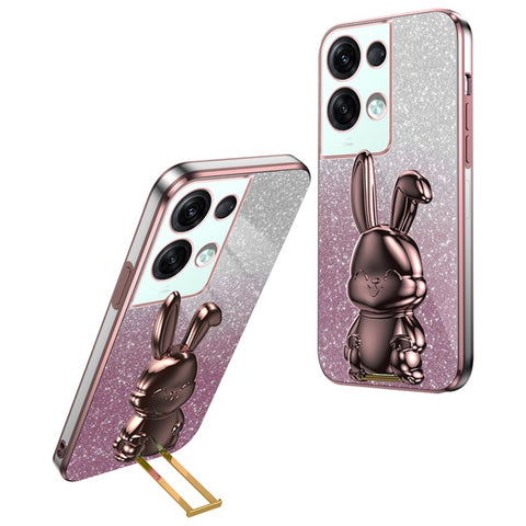 For Oppo Reno8 Pro+ 5G (Global Version) Phone Case Pull-out Kickstand PC+TPU Anti-shock Rabbit Cover