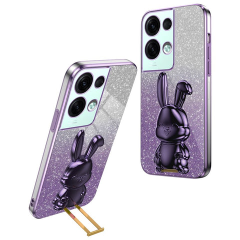 For Oppo Reno8 Pro+ 5G (Global Version) Phone Case Pull-out Kickstand PC+TPU Anti-shock Rabbit Cover