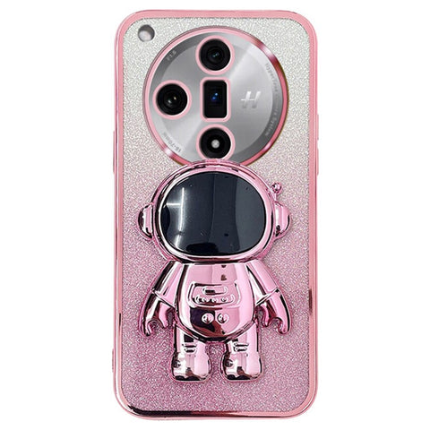 For Oppo Find X7 Pro Anti-Scratch Phone Cover Astronaut Kickstand PC+TPU Case Electroplating Design