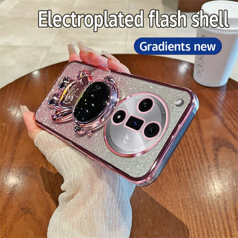 For Oppo Find X7 Pro Anti-Scratch Phone Cover Astronaut Kickstand PC+TPU Case Electroplating Design