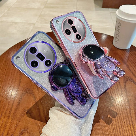 For Oppo Find X7 Pro Anti-Scratch Phone Cover Astronaut Kickstand PC+TPU Case Electroplating Design