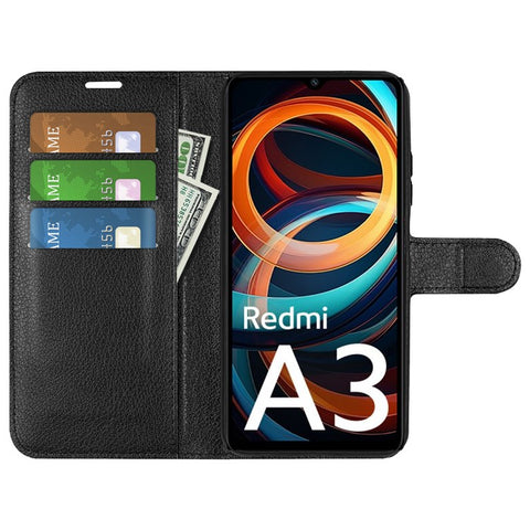 For Xiaomi Redmi A3 4G / Poco C61 4G Case Litchi Texture PU Leather Folding Stand Phone Cover