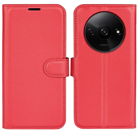 For Xiaomi Redmi A3 4G / Poco C61 4G Case Litchi Texture PU Leather Folding Stand Phone Cover