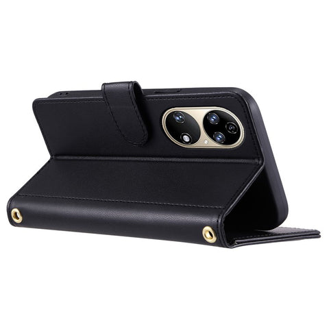 For Huawei P50 4G Case with Shoulder Strap Stand PU Leather Wallet Phone Cover
