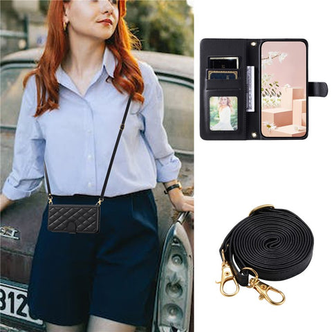 For Huawei P50 4G Case with Shoulder Strap Stand PU Leather Wallet Phone Cover