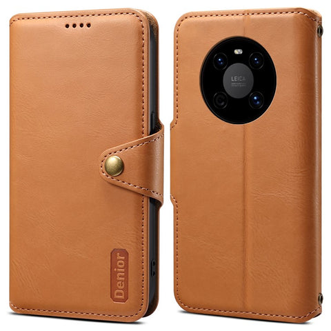 DENIOR For Huawei Mate 40 Case Leather Card Holder Phone Guard Cover with Cowhide Texture