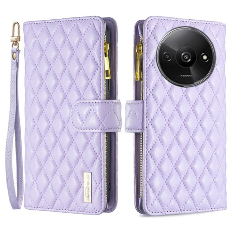 BINFEN COLOR BF Style-15 For Xiaomi Redmi A3 4G / Poco C61 4G Case Zipper Flip Shockproof Leather Phone Cover