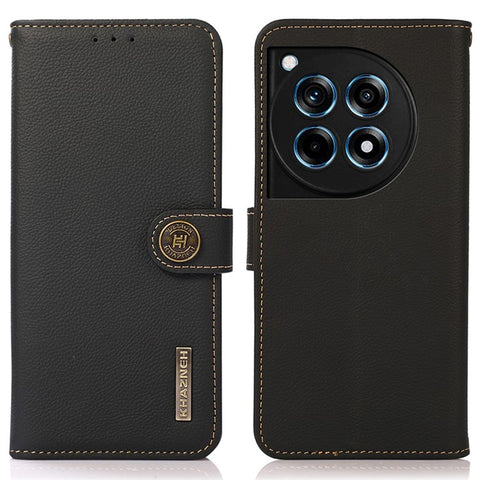 KHAZNEH For OnePlus Ace 3 5G / 12R 5G Cell Phone Case Genuine Cow Leather RFID Blocking Cover