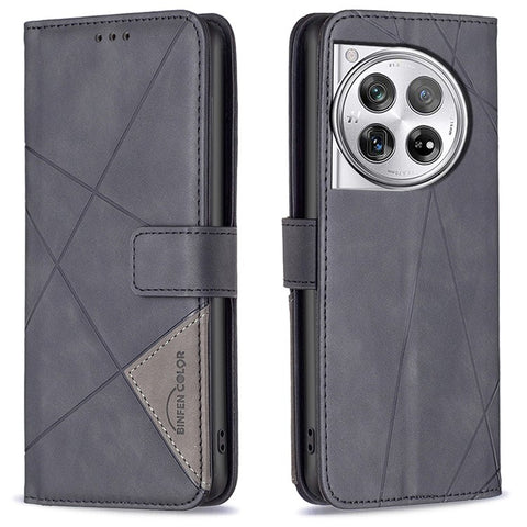BINFEN COLOR For OnePlus 12R 5G / Ace 3 5G Phone Cases Wallet Stand Geometry Imprint Leather Cover