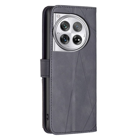 BINFEN COLOR For OnePlus 12R 5G / Ace 3 5G Phone Cases Wallet Stand Geometry Imprint Leather Cover