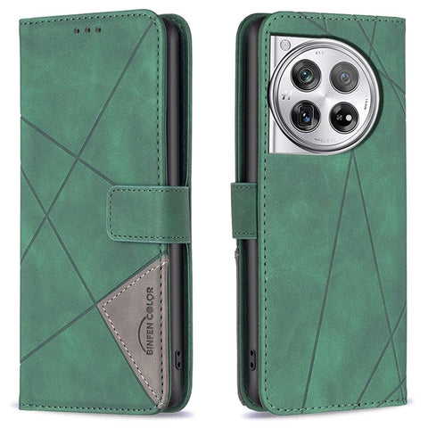 BINFEN COLOR For OnePlus 12R 5G / Ace 3 5G Phone Cases Wallet Stand Geometry Imprint Leather Cover
