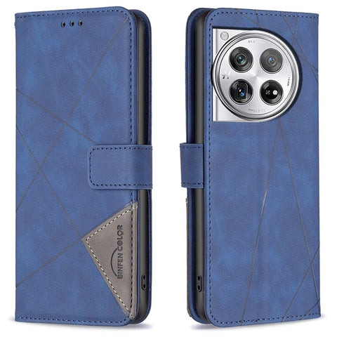 BINFEN COLOR For OnePlus 12R 5G / Ace 3 5G Phone Cases Wallet Stand Geometry Imprint Leather Cover