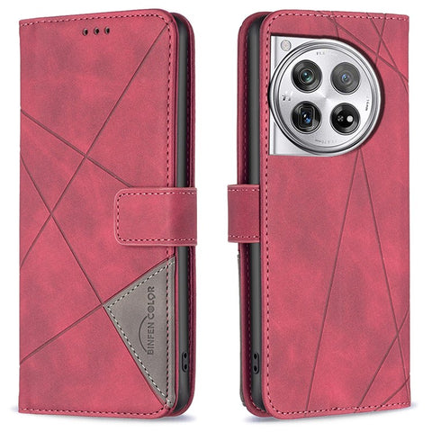 BINFEN COLOR For OnePlus 12R 5G / Ace 3 5G Phone Cases Wallet Stand Geometry Imprint Leather Cover