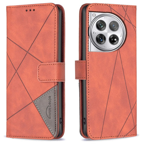BINFEN COLOR For OnePlus 12R 5G / Ace 3 5G Phone Cases Wallet Stand Geometry Imprint Leather Cover