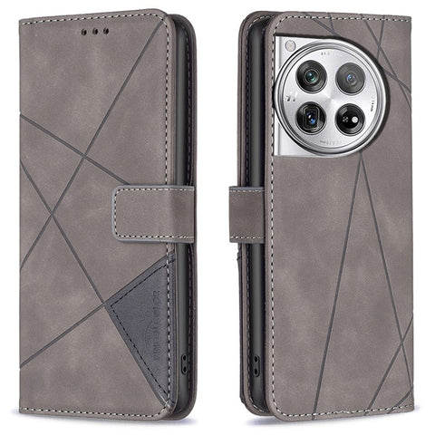 BINFEN COLOR For OnePlus 12R 5G / Ace 3 5G Phone Cases Wallet Stand Geometry Imprint Leather Cover