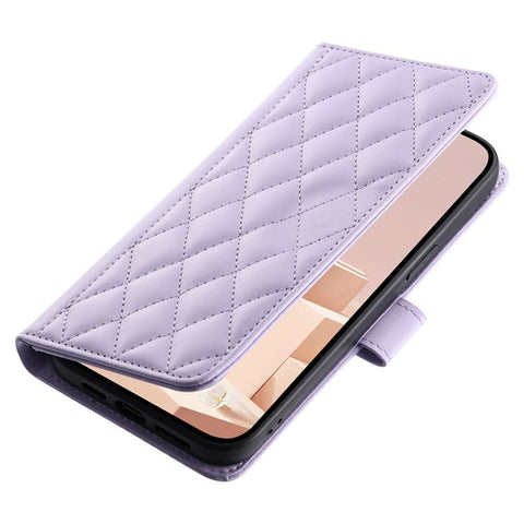 For Xiaomi Poco M2 / Redmi 9 / 9 Prime (India) Case Rhombus Grid Leather Wallet Phone Cover with 2 Straps