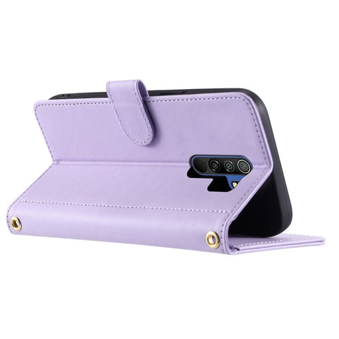 For Xiaomi Poco M2 / Redmi 9 / 9 Prime (India) Case Rhombus Grid Leather Wallet Phone Cover with 2 Straps