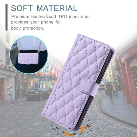 For Xiaomi Poco M2 / Redmi 9 / 9 Prime (India) Case Rhombus Grid Leather Wallet Phone Cover with 2 Straps