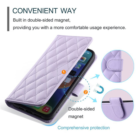 For Xiaomi Poco M2 / Redmi 9 / 9 Prime (India) Case Rhombus Grid Leather Wallet Phone Cover with 2 Straps