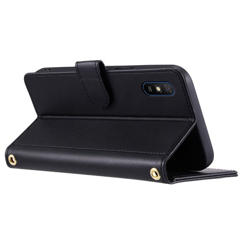 For Xiaomi Redmi 9A / 9AT / 9i Phone Case Rhombus Grid Leather Wallet Stand Cover with 2 Straps