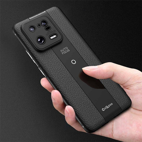 Q.COO For Xiaomi 13 Cell Phone Cases Leather Coated TPU+Acrylic Shock-Absorbent Shell