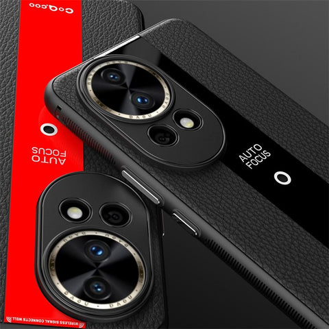 Q.COO For Huawei nova 12 5G Case Bump Proof Textured PU Leather+TPU+Acrylic Smart Phone Shell