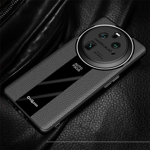 Q.COO For Oppo Find X6 Pro Case Fall Protection PU Leather+TPU+Acrylic Protective Back Cover