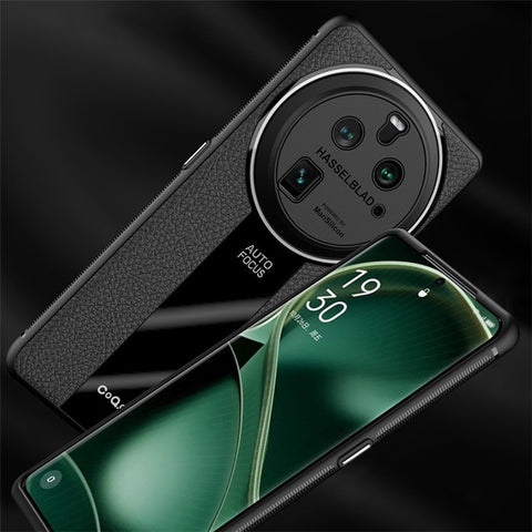 Q.COO For Oppo Find X6 Pro Case Fall Protection PU Leather+TPU+Acrylic Protective Back Cover