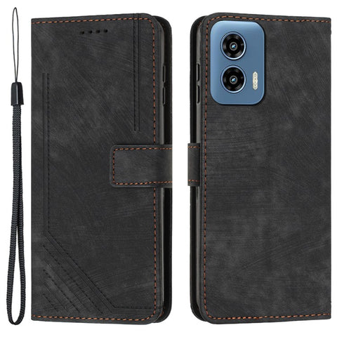 For Motorola Moto G Play 5G (2024) / Moto G 5G (2024) Case PU Leather Lines Imprinted Phone Wallet Cover