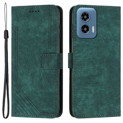 For Motorola Moto G Play 5G (2024) / Moto G 5G (2024) Case PU Leather Lines Imprinted Phone Wallet Cover