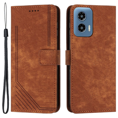 For Motorola Moto G Play 5G (2024) / Moto G 5G (2024) Case PU Leather Lines Imprinted Phone Wallet Cover