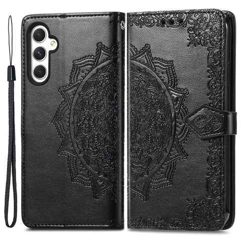 For Samsung Galaxy M14 4G Case PU Leather Mandala Embossed Folio Magnetic Phone Cover