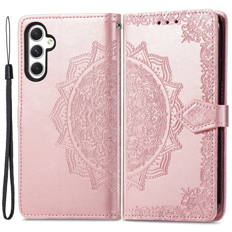 For Samsung Galaxy M14 4G Case PU Leather Mandala Embossed Folio Magnetic Phone Cover