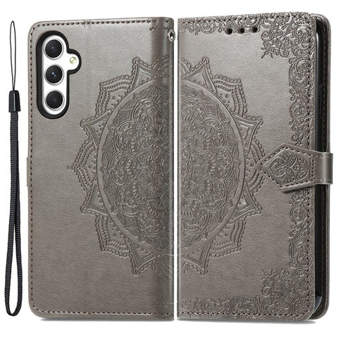 For Samsung Galaxy M14 4G Case PU Leather Mandala Embossed Folio Magnetic Phone Cover