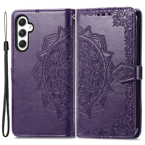 For Samsung Galaxy M14 4G Case PU Leather Mandala Embossed Folio Magnetic Phone Cover