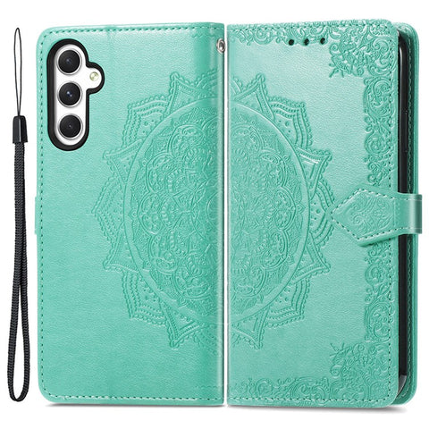 For Samsung Galaxy M14 4G Case PU Leather Mandala Embossed Folio Magnetic Phone Cover