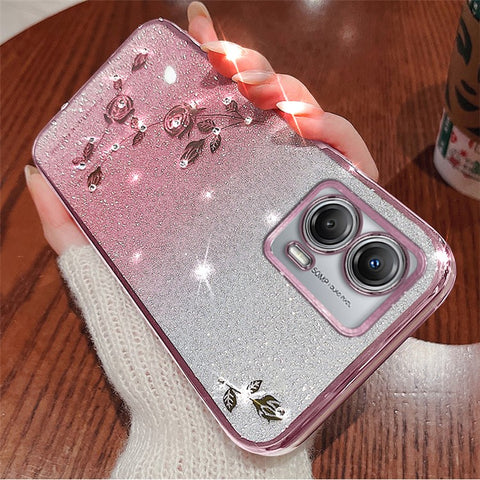 KADEM For Motorola Moto G73 5G TPU Case Sparkle Flower Gradient Phone Cover with Lanyard
